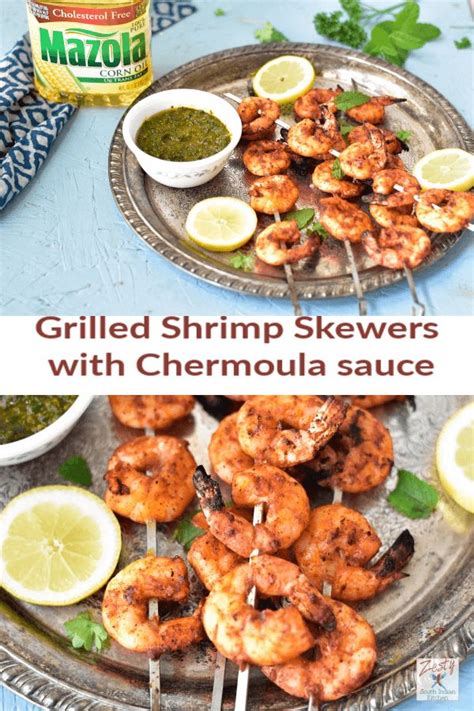 Grilled Shrimp Skewers With Chermoula Sauce Zesty South Indian