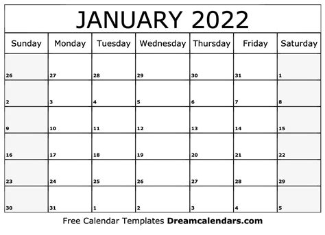 Free Printable January 2022 Calendars Wiki Calendar Free Printable