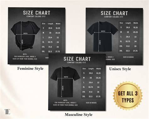 Comfort Colors 1717 Size Chart Unisex Size Chart Mockup Bundle T Shirt