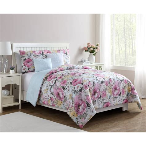 Vcny Home Multicolor Floral Printed Lucia 5 Piece Bedding Comforter Set Decorative Pillows And