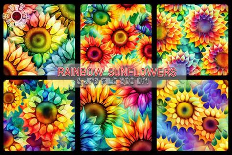 Rainbow Watercolor Sunflowers Background Graphic By Micon Designs