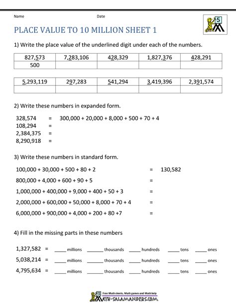 Comparing Numbers Within 10 Million Worksheets