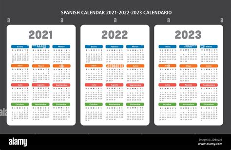 Spagnolo Calendario Anni 2021 2022 2023 Date Vettore Modello Testo è