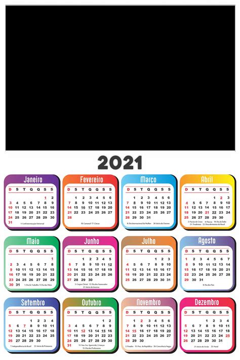 Calendário 2021 Em Branco Base Colorida Imagem Legal