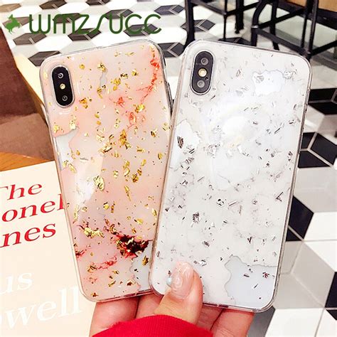 Wmzsucc Bling Silver Gold Foil Marble Glitter Phone Case For Iphone 6s