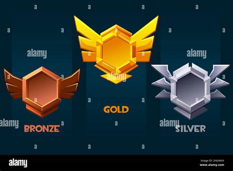 Set Of Game Rank Icons Bronze Silver And Gold Stock Vector Image