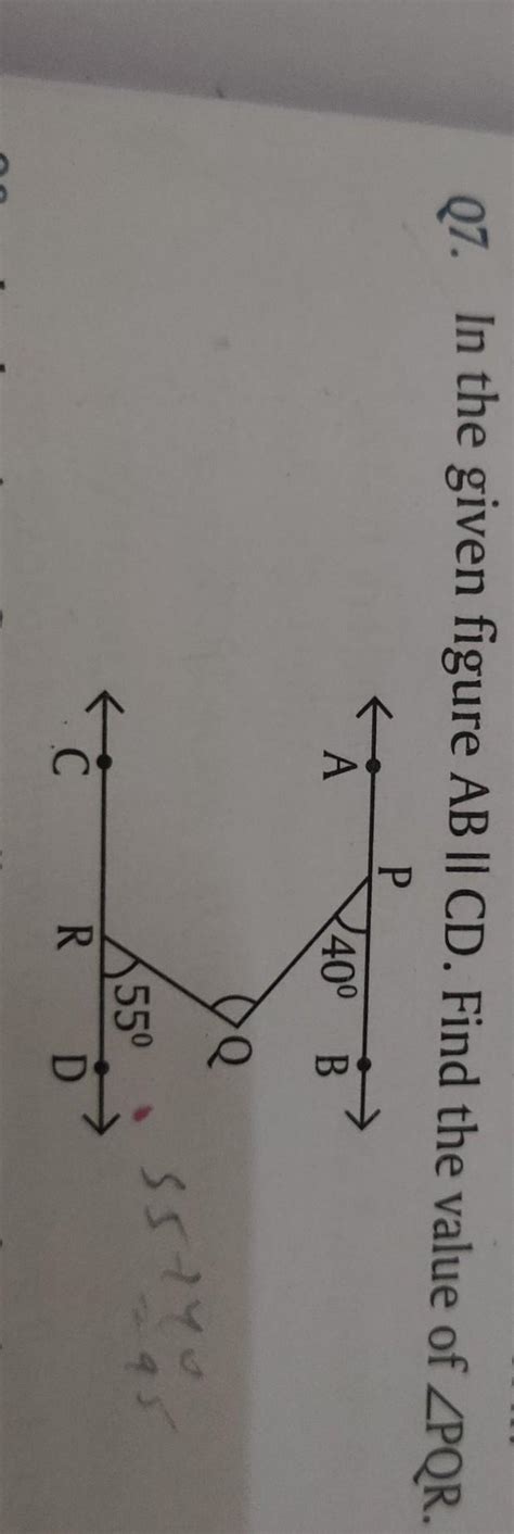in the given figure ab parallel cd find the value of angle pqr