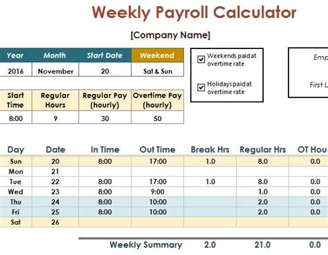 Payroll Calculator Template My Excel Templates
