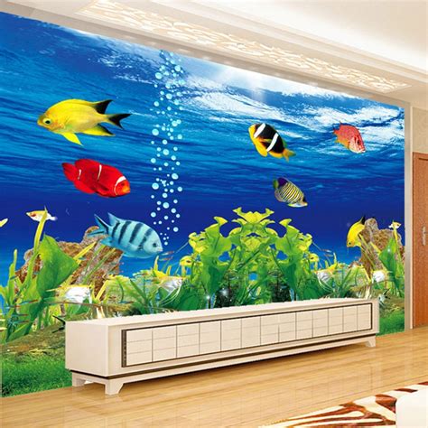 3d Wallpaper Stereo Cartoon Underwater World Fish Photo Mural Kids