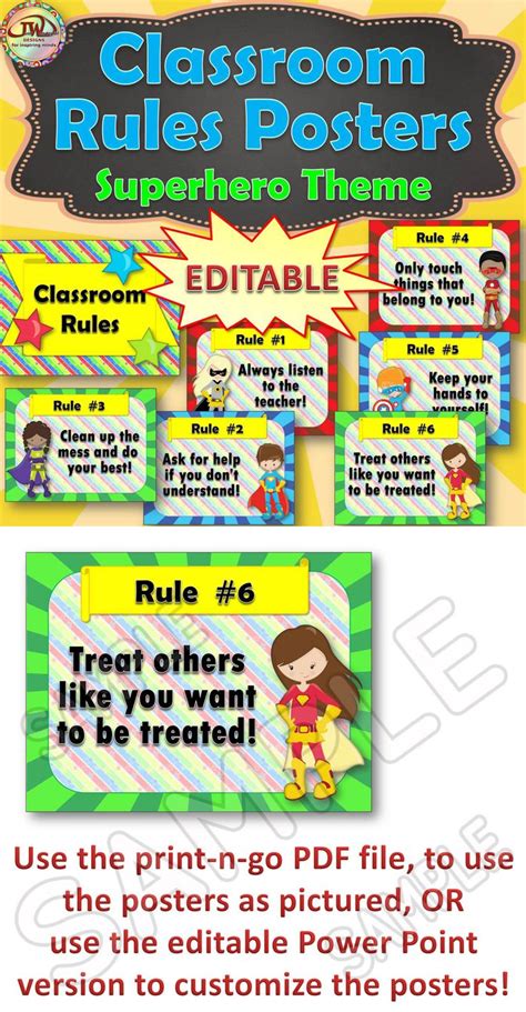 Superhero Classroom Rules Posters Editable Wall Display Or Bulletin