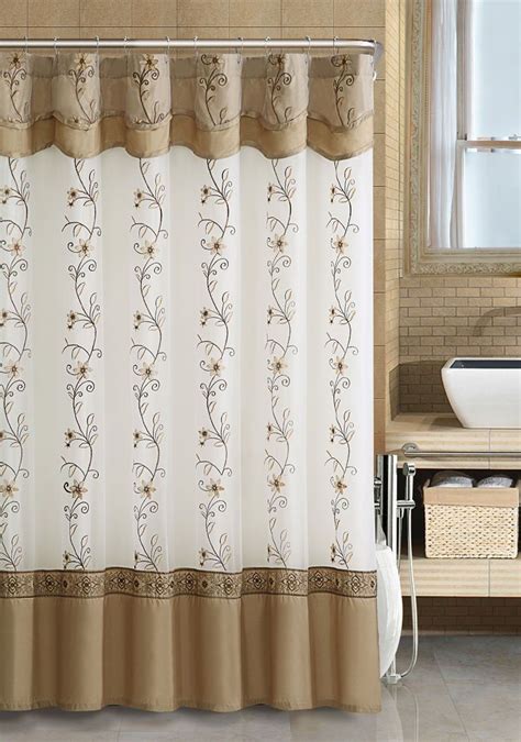 vcny home daphne embroidered sheer and taffeta fabric shower curtains beige gold