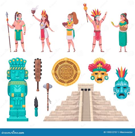 Maya Civilization Cartoon Set Stock Illustration Illustration Of