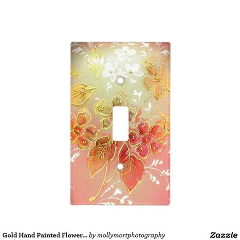 Gold Hand Painted Flowers On Pink Glass Light Switch Plate Hand
