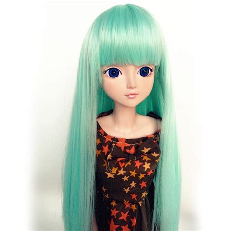 Cateleya Bjd Wig Doll Hair Mint Green Neat Bangs Long Straight Hair 13
