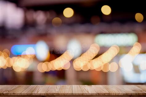 Empty Top Wood Table And Blur City Night Background Stock Image