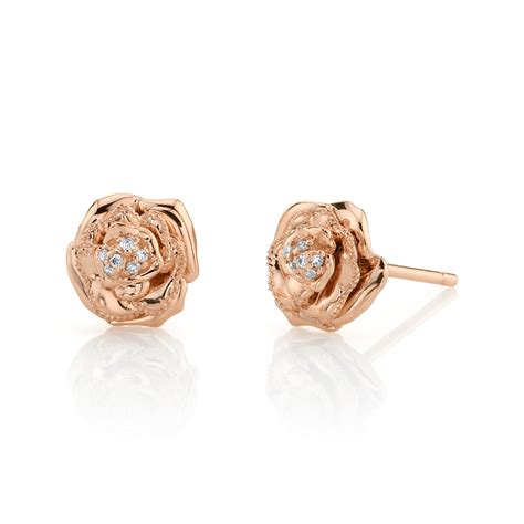 K Rose Gold Diamond Rose Earrings