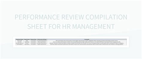 Performance Review Compilation Sheet For HR Management Excel Template And Google Sheets File For