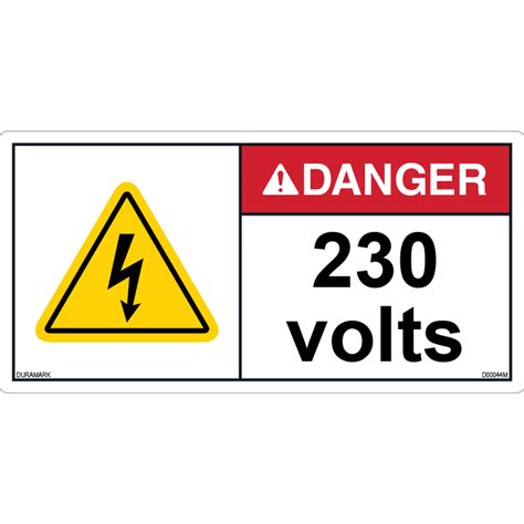 Ansi Safety Label Danger Electric Shock 230 Volts Horizontal