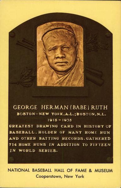 Plaque Of George Herman Babe Ruth National Baseball Hall Of Fame