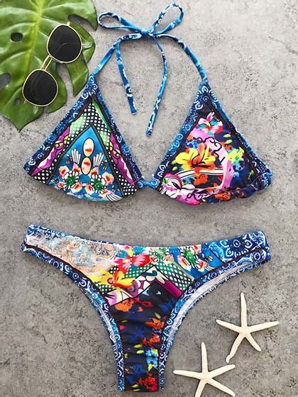 Casual Boho Style Multi Color Floral Print Bikini Set Bikinis