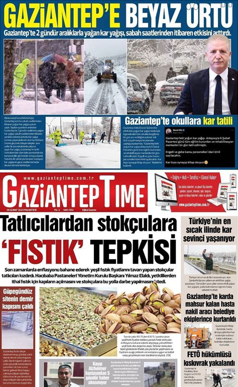 06 Şubat 2023 tarihli Gaziantep Time Gazete Manşetleri