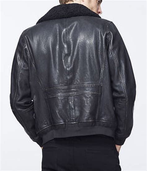 Bomber Black Leather Jacket With Sherpa Collar Jackets Masters