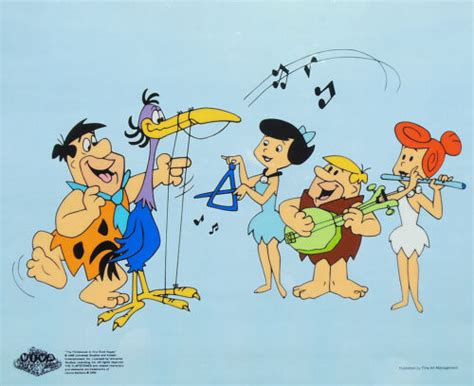 Flintstones Original Animation Art Sericel Cel Fred Wilma Barney Betty Play Harp Ebay