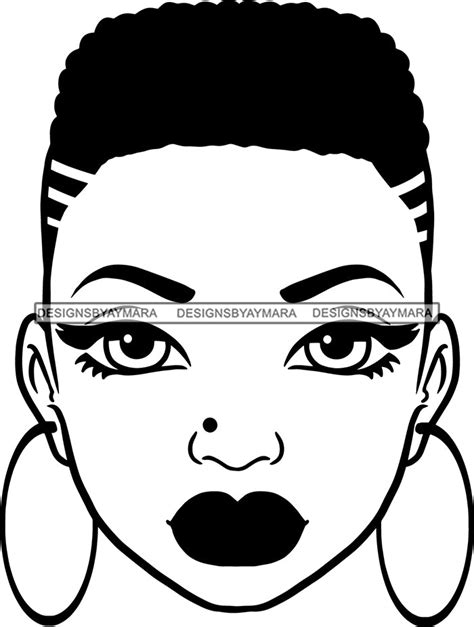afro girl babe hoop earrings sexy lips under cut lines hair style b w designsbyaymara