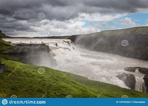 Gullfoss Waterfall The Golden Fall In Iceland Editorial Photography