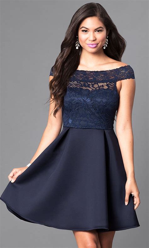 Navy Off The Shoulder Lace Bodice Homecoming Dress Homecoming Dresses Fancy Spring Dress