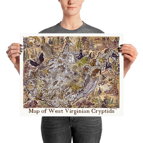 West Virginia Cryptozoology Monster Map Etsy Cryptozoology Monsters