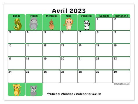 Calendrier Avril 2023 à Imprimer “47ld” Michel Zbinden Be
