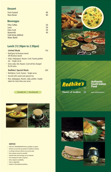 Radhikas Authentic South Indian Food Gurukul West Ahmedabad Ahmedabad Restaurants Menu And