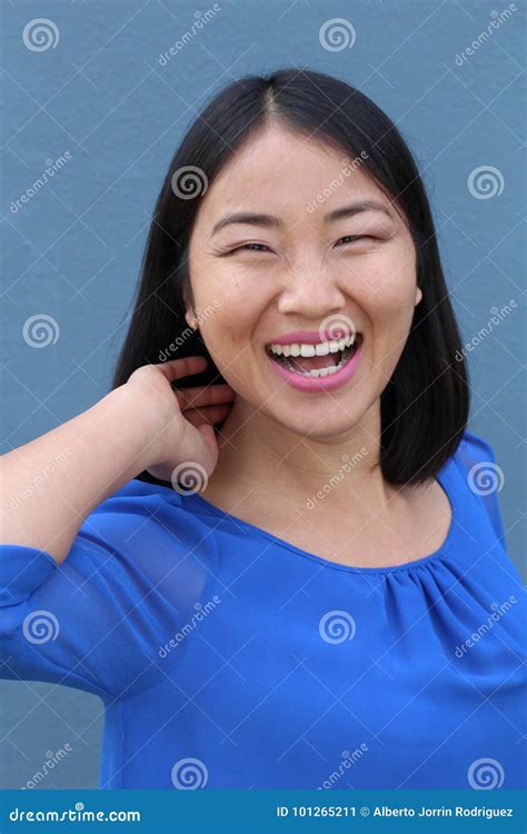 Asian Woman Touching Her Hair With Copyspace Stock Image Image Of