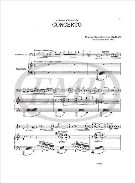 Castelnuovo Tedesco Mario Concerto Per Violoncello E Orchestra Riduzione Per Violoncello E