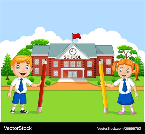 Cartoon School Kids In School Yard Royalty Free Vector Image