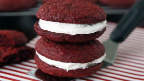 The red makes sense, but what about the velvet in this cake's iconic name? Red Velvet Whoopie Pie Cookies Recipe - BettyCrocker.com