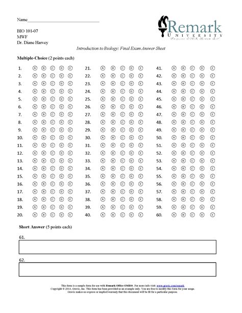Free Printable Bubble Answer Sheets Free Printable
