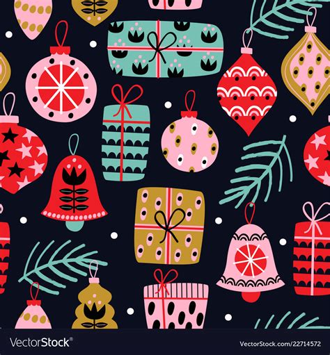 Seamless Pattern With Christmas Decorations Vector Image