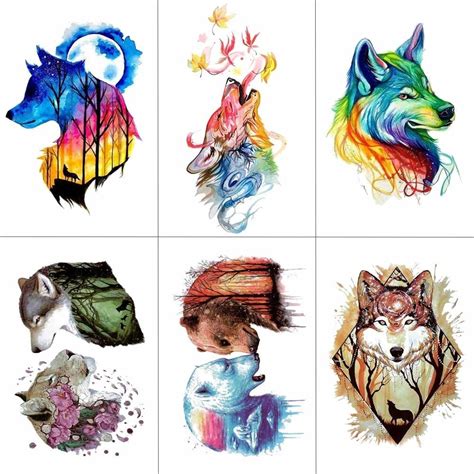 It has a gypsy with her spirit animal, a the above tattoo features a watercolor effect which has become quite popular in the tattoo world. TCOOL Watercolor Wolf Tiger Temporary Tattoos Waterproof ...