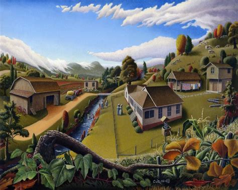 Country Farm Folk Art Landscape Walt Curlee Fine Art And Prints