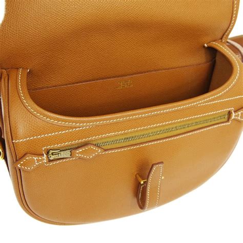 Hermes Cognac Leather Gold Small Saddle Crossbody Shoulder Flap Bag At
