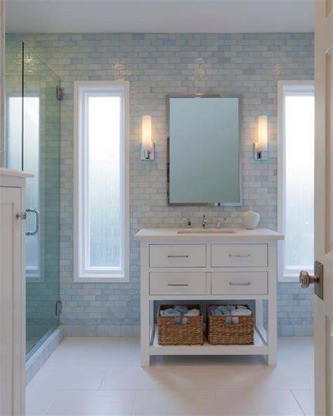 Beautiful Bright Bathroom With White And Blue Tile Walls Hgtv