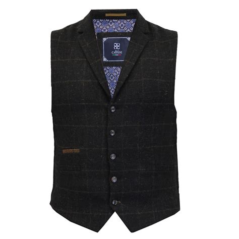 Mens Waistcoat Wool Mix Cord Cavani Formal Vest Herringbone Tweed Check