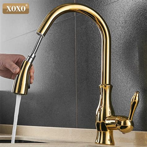 Xoxo Kitchen Faucet Pull Out Side Cold And Hot Single Hole Handle Swivel 360 Degree Water Mixer