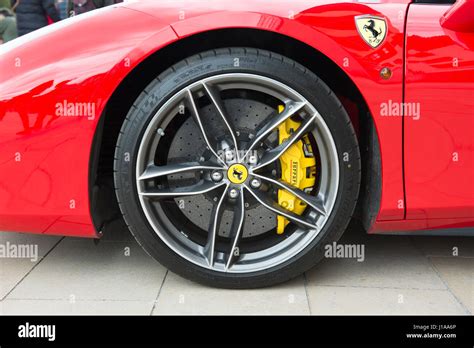 Alloy Front Wheel Of Ferrari 488 Spider Showing Brembo Carbon Ceramic