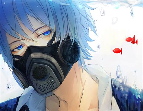 Wallpaper Illustration Anime Mask Fish Blue Vocaloid Kaito