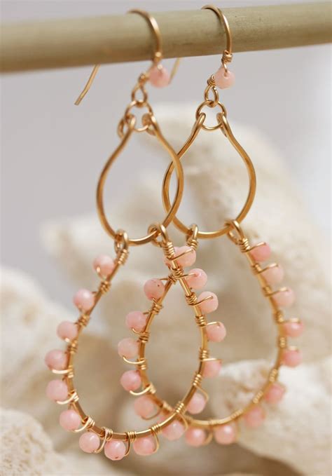 Coral Earrings Coral Jewelry Gold Hoop Earrings Chandelier Etsy