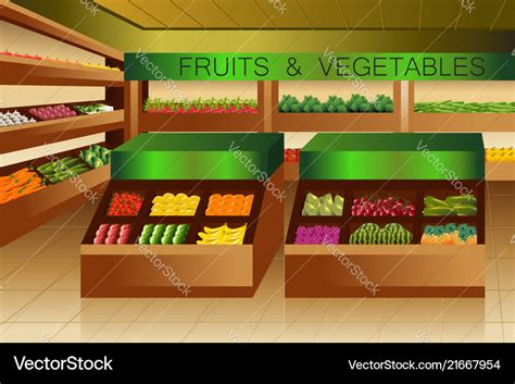 Grocery Store Fruits And Vegetables Section Vector Image