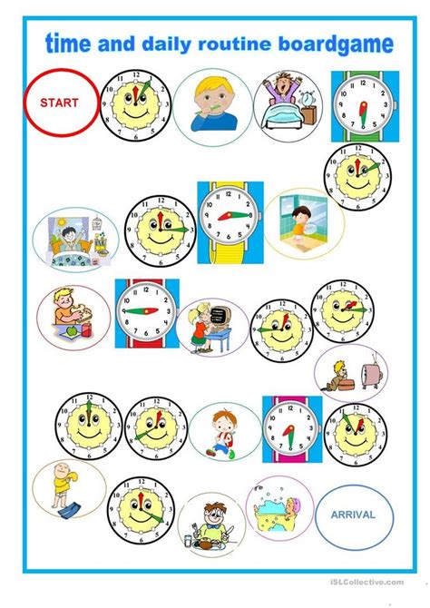 The Time And Daily Routine Boardgame Is Shown With Different Faces On